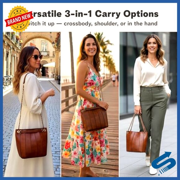 Vegan Leather Bucket Bag Small Crossbody Top Handle Purse Chic Minimal - Picture 2 of 7